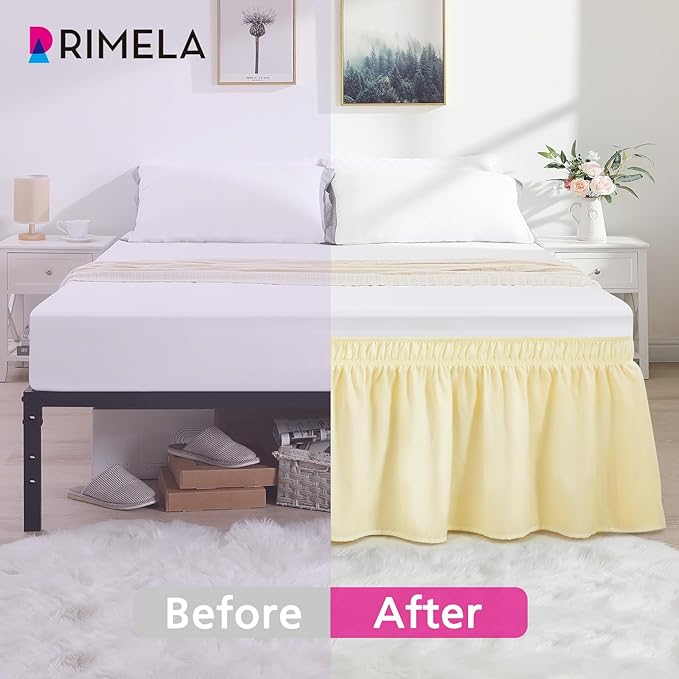 RIMELA Bed Skirt Queen Size 15 Inch Drop, Wrap Around Elastic Bedskirt Solid Microfiber Luxury Hotel Quality Fabric, Easy to Install Machine Washable Wrinkle & Fade Resistant, Beige Yellow