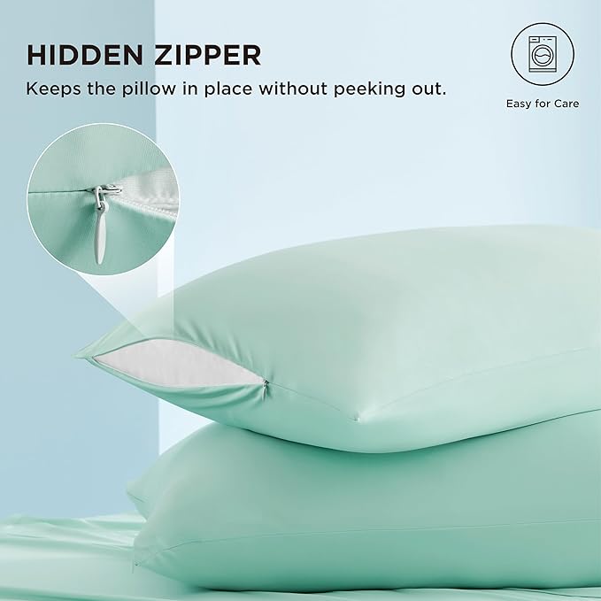 Bedsure Cooling Pillow Cases King Size Set of 2, Cool Pillowcases for Hot Sleepers and Night Sweats, Silky Soft & Breathable Cold Pillow Covers with Hidden Zipper, Green, 20x36 Inches