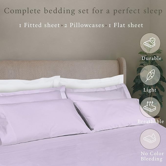 Threadmill Cotton Queen Sheet Set, 500 Thread Count Bed Sheets, 100% Cotton Sheets Set for Queen Size Bed, Smoother Than Egyptian Cotton Claims, 4 Pc Set with Deep Pockets, Lilac