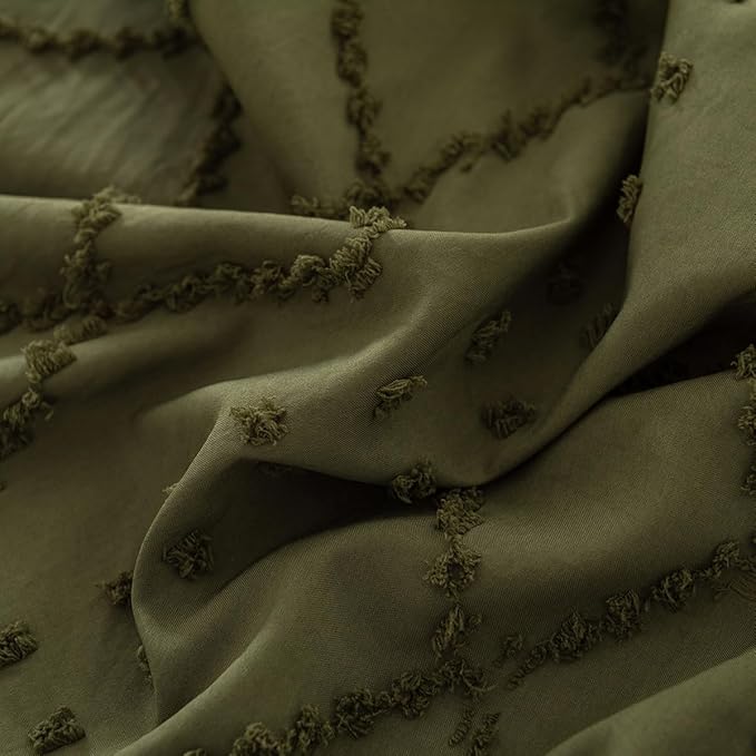Bed Skirt Queen Size Ruffled Bed Skirt with Split Corners, 16 Inch Drop Dust Ruffle Bed Skirts with Platform, Boho Tufted Shabby Chic Queen Size Bed Skirts, Olive Green