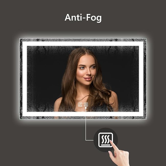 APRILSOUL 36x28 Inch LED Bathroom Mirror with Front and Backlit, Makeup Mirror with 3 Color Lights, Memory Function, Anti-Fog and Dimmable Light (Horizontal/Vertical)