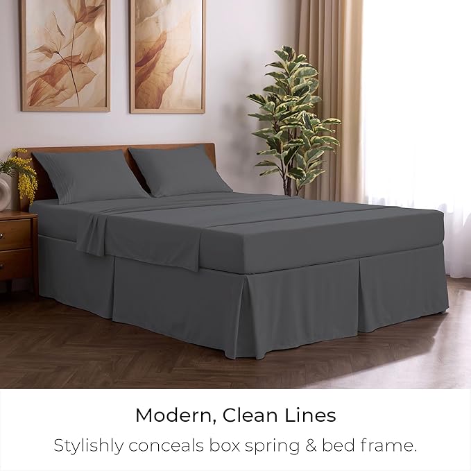 Mellanni Bed Skirt Twin Size - Bed Skirting - 15-Inch Tailored Drop Pleated Dust Ruffle - Hotel Luxury Bedding - Wrinkle, Fade, Stain Resistant - 1 Bedskirt (Twin, Gray)