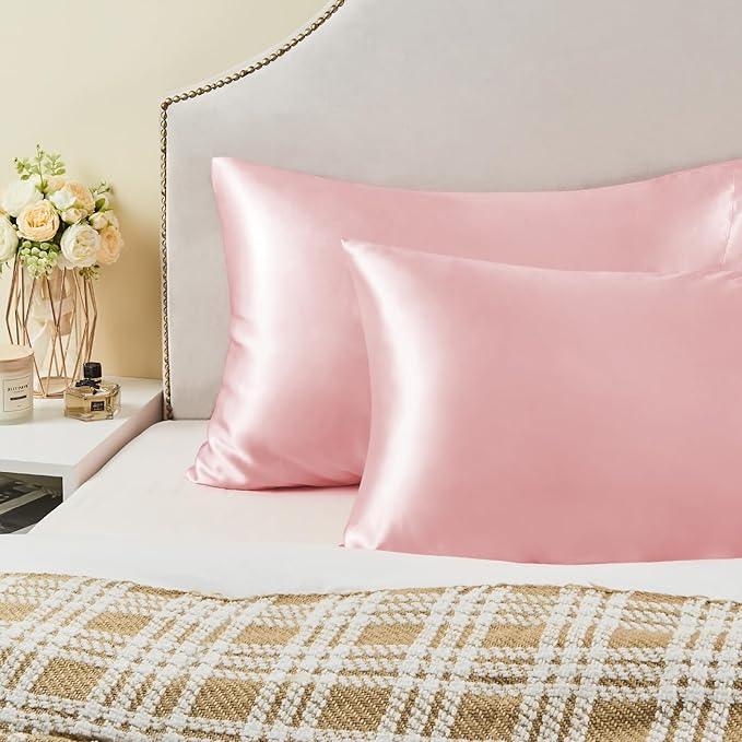 BEDELITE Satin Pillowcase for Hair and Skin, Super Soft Similar to Silk Pillow Cases 4 Pack with Envelope Closure, Cooling Pillowcases for Women Men (20"x30" Queen Size, Pink)