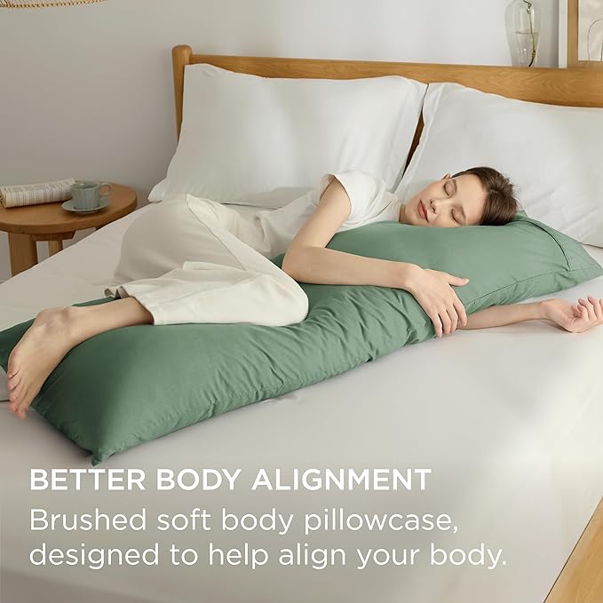 Bedsure Body Pillow Case Cover - Sage Green Brushed Microfiber Long Pillow Cases, Ultra Soft and Cozy Body Pillowcase with Envelope Closure, Wrinkle, Fade and Stain Resistant, 1 Pack, 20x54 Inches