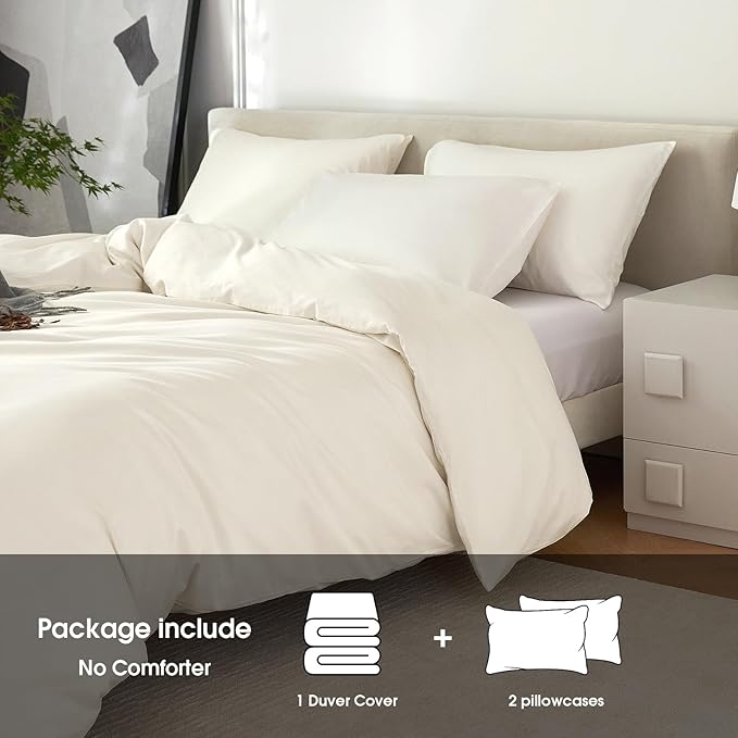 Cream White Duvet Cover King Size 3 Piece-100% Egyptian Cotton Duvet Cover Set ，1600 Thread Count -Extra Soft Bedding Set(104x90 inches)