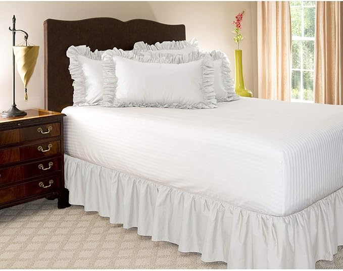 KRISHNA Ruffled Bed Skirt with Split Corners Queen, 100% Microfiber Hotel Quality, 18 Inch Drop Dust Ruffle Gathered Bedskirt with Platform, 60" x 80", White