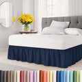 Wrap Around Dust Ruffle Bed Skirt - Navy Blue - for Full Size Beds with 12 Inch Drop - Elastic Strap - Adjustable Pleated Bedskirt with Brushed Fabric and Wrinkle Free - for Women, Men, Kids & Teens