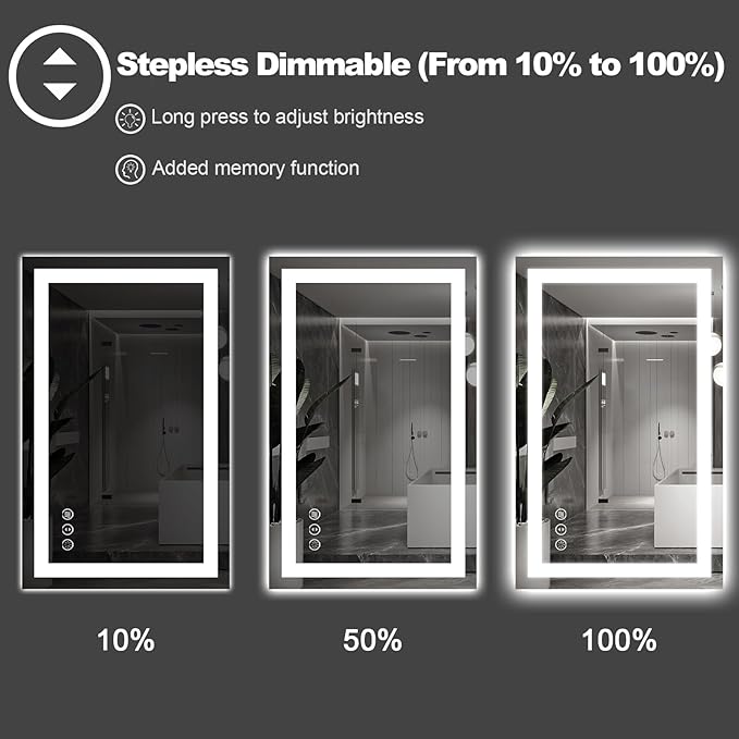 Amorho LED Bathroom Mirror 48" X36" with Front and Backlight, Stepless Dimmable Wall Mirrors with Anti-Fog, Shatter-Proof, Memory, 3 Colors, Double LED Vanity Mirror