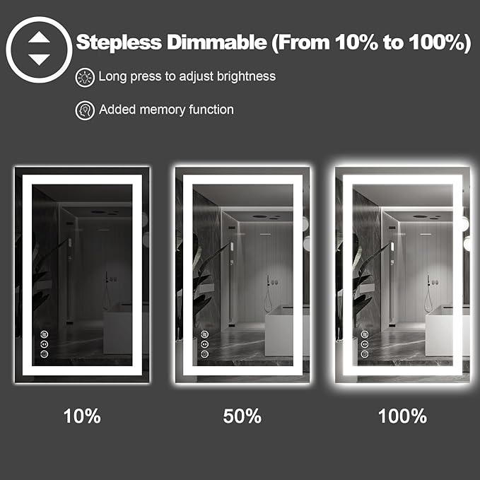 Amorho LED Bathroom Mirror 60'' X40'' with Front and Backlight, Large Dimmable Wall Mirrors with Anti-Fog, Shatter-Proof, Memory, 3 Colors, Double LED Vanity Mirror