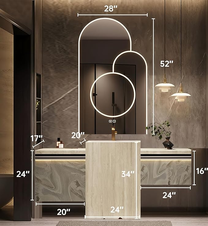 Single Sink Freestanding Bath Vanity, Modern Bath Vanity with LED Smart Mirror, 68IN Solid Wood Floating Bathroom Sink Cabinet with Marble Slate Top and Large Storage Drawer