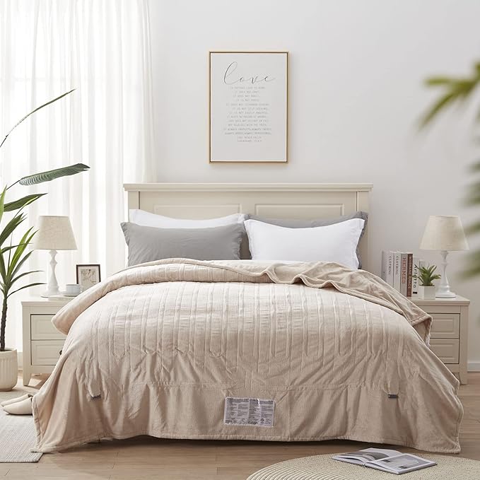 Westinghouse Electric Blanket Queen Size, Super Cozy Soft Flannel 84"" x 90"" Heated Blanket with 10 Fast Heating Levels & 1-12 Auto-Off, Machine Washable, ETL&FCC Certification, Beige