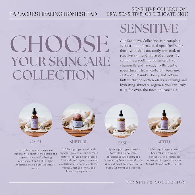 Emulsified Face Sugar Scrub, Organic squalane oil/Castor oil: infused Chamomile, Kokum Butter, Purple Clay, Colloidal Oatmeal, Manuka Honey-Gentle exfoliant: Dry/Sensitive/Acne-Prone (NURTURE)