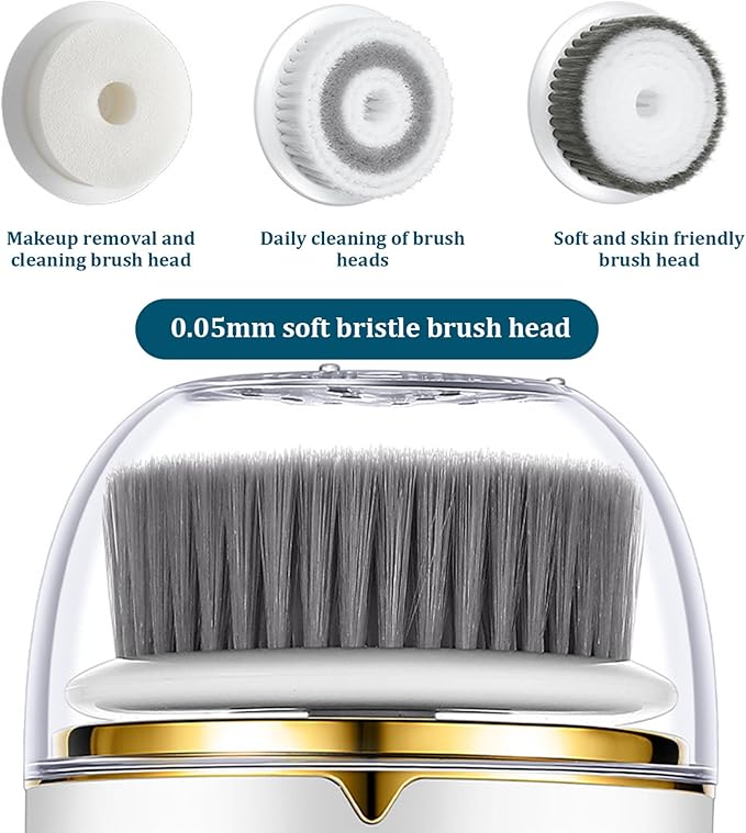 Facial Cleansing Brush 2 Modes Waterproof Electric Face Scrubber, USB Rechargeable Exfoliating Face Brush Cleanser with 3 Heads for Exfoliating, Cleansing, Massaging ...