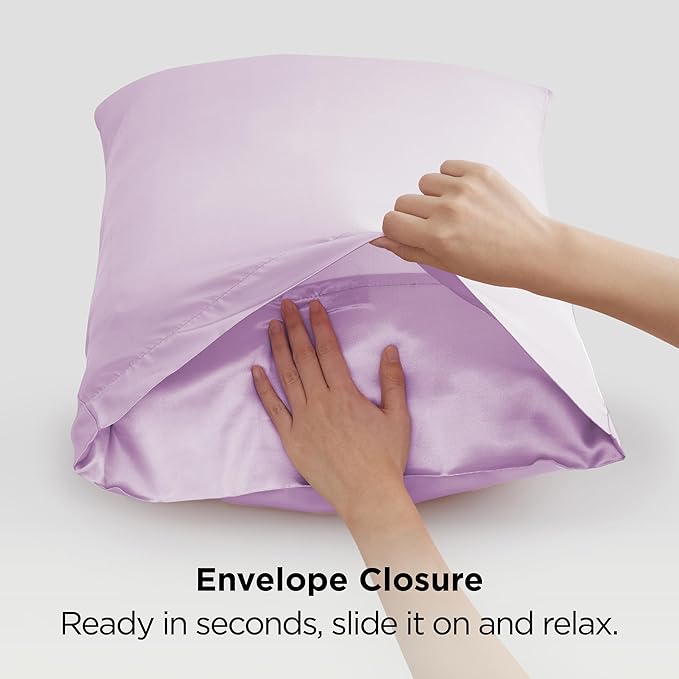 Bedsure Satin Pillowcases, Similar to Silk Pillow Cases Queen Size Set of 2, Pillow Case for Sleeping Women with Envelope Closure, Gifts for Women Men, Lavender, 20x30 Inches, 2pcs