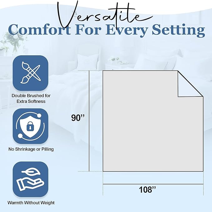 Thermee Micro Flannel King-Size Blanket, Lightweight All Seasons Cozy Throw for Home & Living Room, Soft Couch Blanket, Machine Washable & Dry, No Pilling - Snow