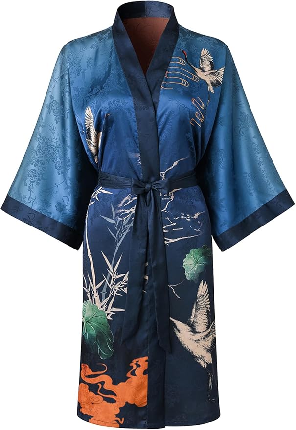Ledamon Women's Kimono Short Robe - Classic Floral Bathrobe Nightgown