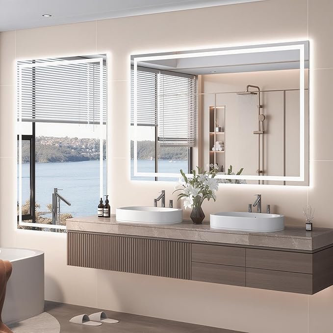 72"X36" LED Bathroom Mirror with Front Lights and Backlit, Anti-Fog, Dimmable, Shatter-Proof Tempered Glass, Lighted Bathroom Vanity Mirror for Wall with 3 Colors, Memory Function