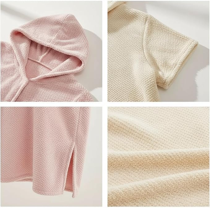 Women’s Cozy Hooded Textured Grid Bathrobe – Soft Lightweight Loungewear Robe with