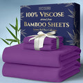 DECOLURE 100% Viscose Derived from Bamboo Sheets King Size 4pcs - Ultra Soft & Luxuriously Cooling, 17" Deep Pocket, Double Stitching, Perfect for Hot Sleepers - King Bed Sheets (Purple)
