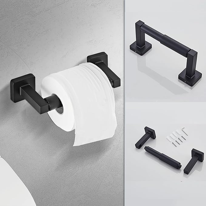 Matte Black Bathroom Hardware Set 8 Pieces,Towel Bar Set Stainless Steel Wall Mounted, Includes 16In Hand Towel Bar, Towel Ring, Robe Towel Hooks,Toilet Paper Holder, Bathroom Towel Rack Set…
