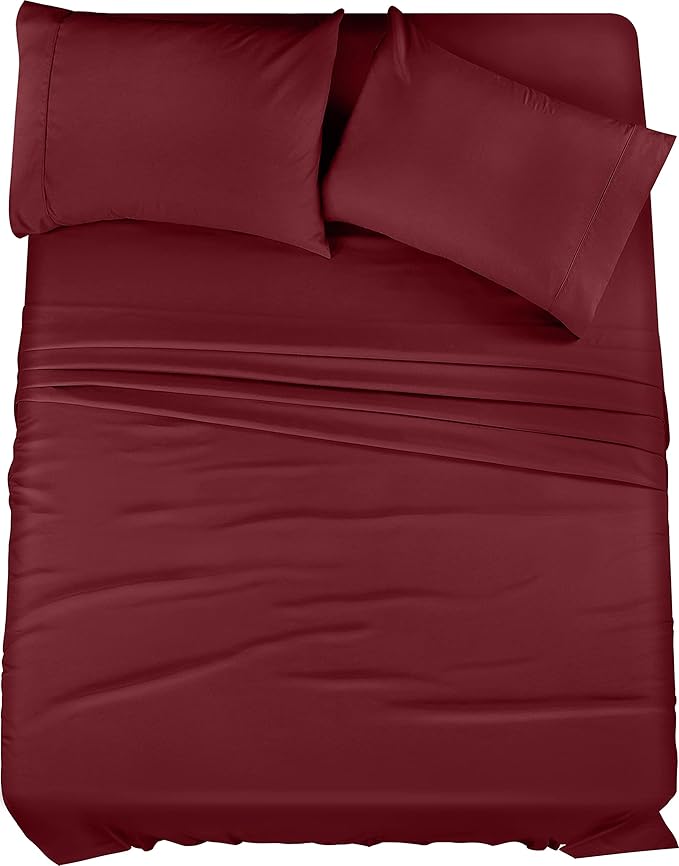 Utopia Bedding Full Sheet Set – 4 Piece Bed Sheets for Full Size Bed, Soft and Breathable Microfiber, Includes 1 Fitted Sheet, 1 Flat Sheet and 2 Pillowcases (Burgundy)