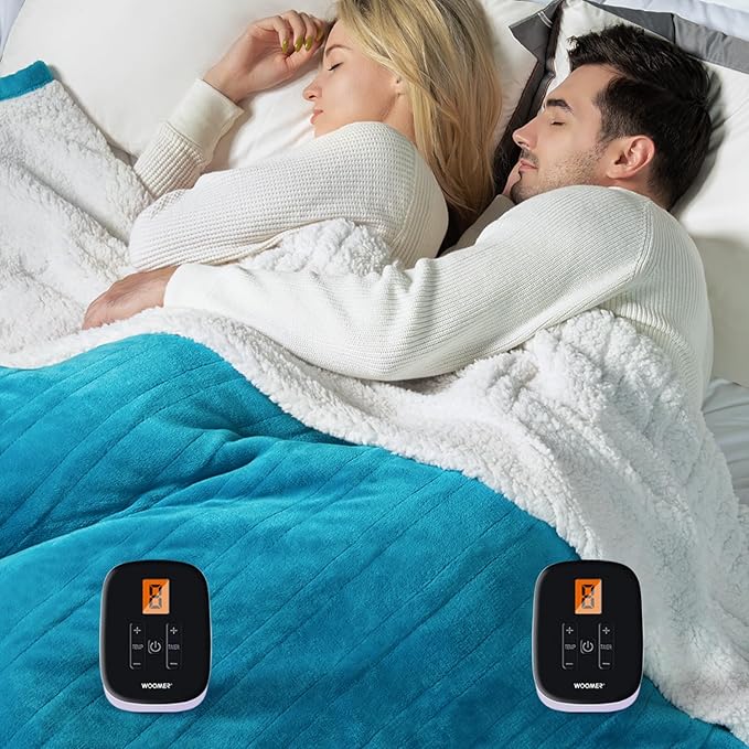 WOOMER Heated Blanket King Size,Durable Flannel and Soft Sherpa,Dual Control,84” × 90” Electric Blanket, 10 Heat Levels&0.5-12h auto-Off, Overheat Protection,Energy Efficient