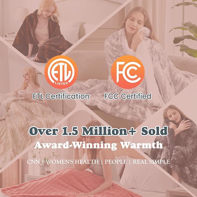 Heated Blanket Faux Fur & Sherpa Full Size, Safe Electric Blanket ETL & FCC Certified, Soft Warm 6 Heating Levels & 10 Hours Auto-Off, Machine Washable, 72"x84" Dark Grey