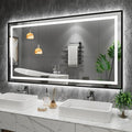Amorho 50" X32" LED Bathroom Mirror with Black Frame, Front Light and Backlit, Stepless Dimmable, Anti-Fog, Shatter-Proof, Memory, 3 Colors, Double LED Vanity Mirror