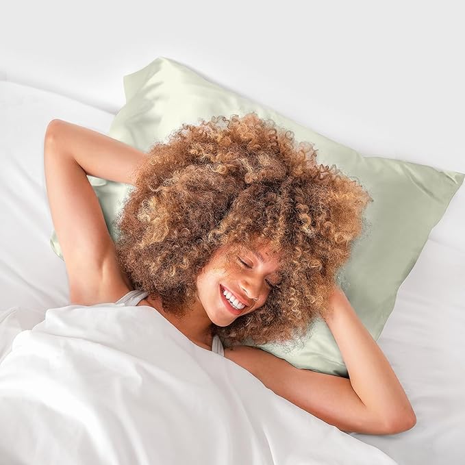 Kitsch Satin Pillowcase with Zipper for Hair & Skin, Softer Than Silk Pillow Cases Queen, Wrinkle-Free, Smooth and Cooling Satin Pillow Covers, Standard Size 19"x26" - Sage