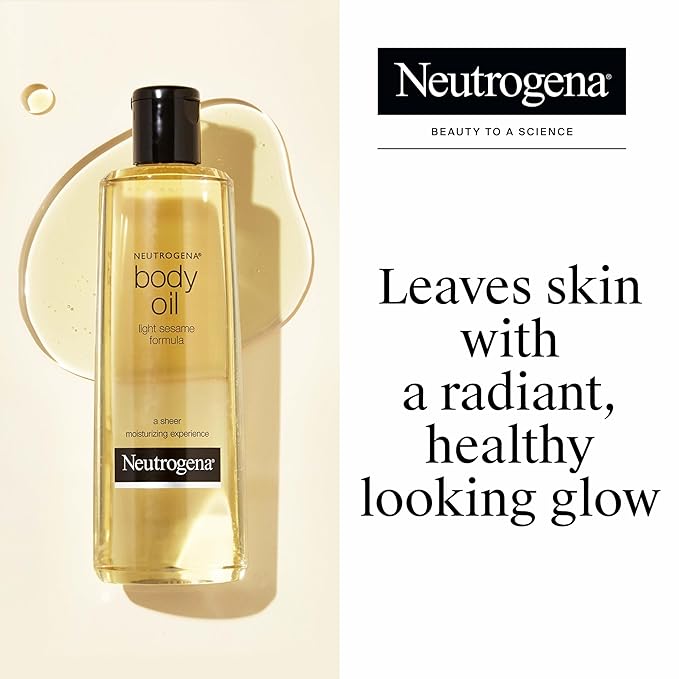 Neutrogena Body Oil Light Sesame Formula, 16 fl oz, Radiant Glow Moisturizer for Dry Skin, Bath & Shower Oil For Smooth and Hydrated Skin