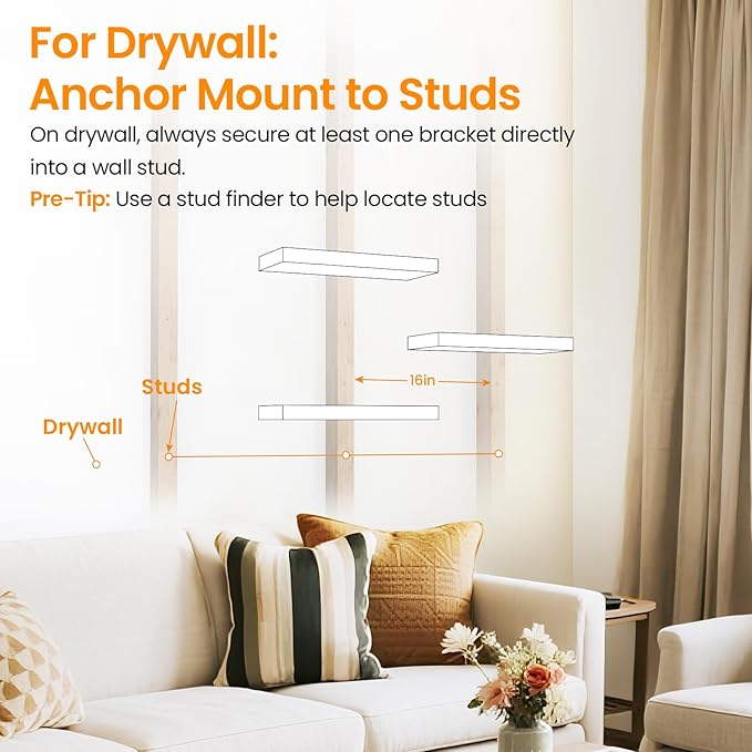 BAYKA White Floating Shelves for Wall, 22.5 inches Wall Mounted Rustic Wood Shelves for Bathroom, Bedroom, Living Room, Floating Shelves for Books/Storage/Decor (Set of 3)