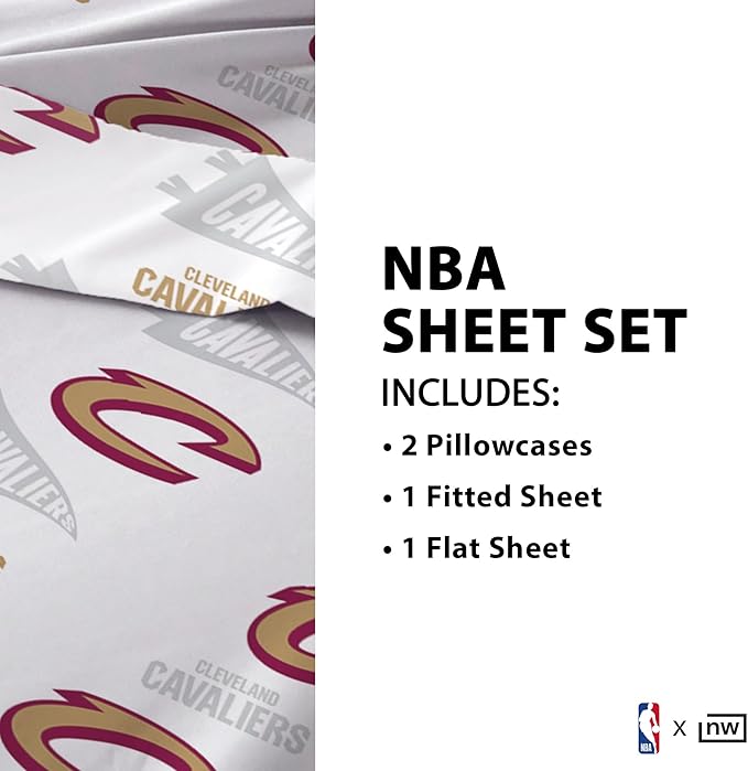 Northwest Officially Licensed Cleveland Cavaliers NBA Queen Size Sheet Set – Soft Team Logo Bedding for Dorms, Bedrooms, Fan Caves & Game Day Style