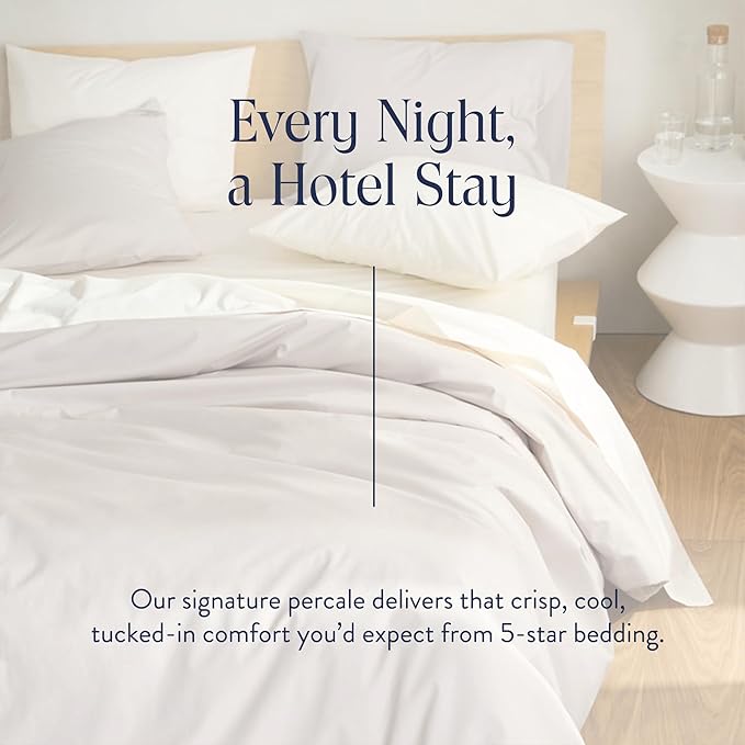 Brooklinen Luxury Percale Duvet Cover – 100% Cotton, Cool, Crisp, Extra-Long Corner Ties, Button Closure, Soft & Breathable – Machine Washable, Duvet Cover Full/Queen Bed Sizes (Pebble)