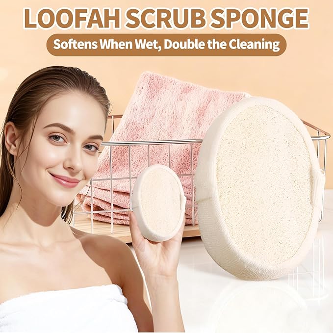 Natural Shower Loofah Sponge Exfoliating Body Scrubber，Natural Organic Beauty Exfoliating Loofah for Men and Women, Suitable for Cleansing Face Scrubber and Body Bath 2PCS (2 Large)