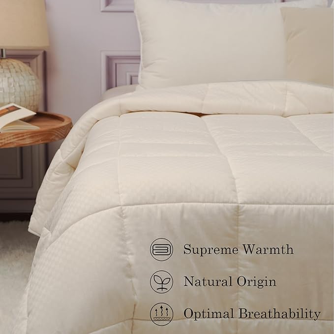 CUDDLE DREAMS Wool Comforter Duvet Insert, 100% Australian Wool Filling with Soft Noiseless Cotton Shell, Natural Warmth (Heavyweight for Winter, Twin)