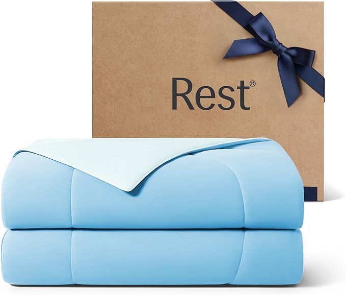 REST® Evercool® Cooling Comforter, Full/Queen, Blanket for Hot Sleepers, All Season Bedding to Keep Cool for Night Sweats, Breathable Lightweight Blanket, 90"x90" Inches, Aqua Blue