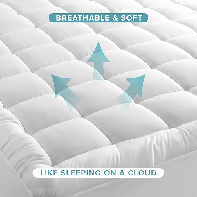 Bare Home Full XL Mattress Cover, White, 100% Cotton Top, Deep Pockets, Machine Washable, Breathable, Down Alternative Fiber Fill