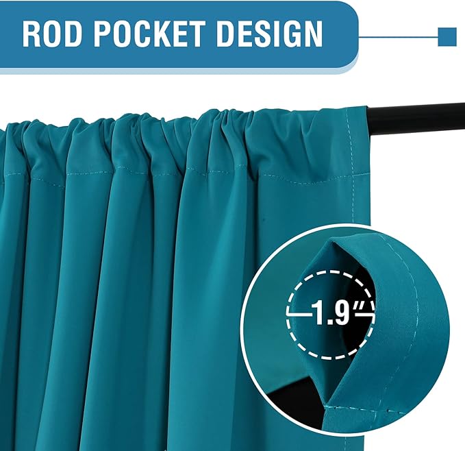H.VERSAILTEX 100% Blackout Curtains for Bedroom Thermal Insulated Blackout Curtains 108 Inches Long Rod Pocket/Clip Rings Curtains for Living Room with Black Liner 2 Panels, Turquoise Blue