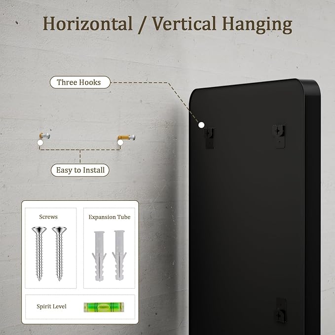 VooBang Bathroom Mirror 30x56 inch, Black Gorgeous Deep Frame Wall Mirror with Shatterproof Tempered Glass, Modern Bathroom Vanity Mirror for Over Sink Hanging Horizontal or Vertical, Black