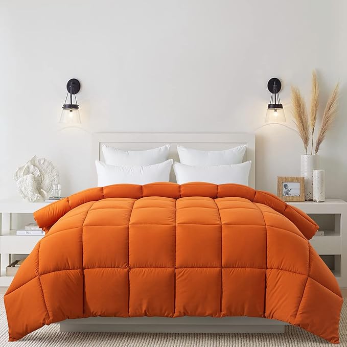 Cosybay Down Alternative Comforter (Burnt Orange, Twin) - All Season Soft Quilted Twin Size Bed Comforter - Duvet Insert with Corner Tabs - Winter Summer Warm Fluffy, 64x88 inches