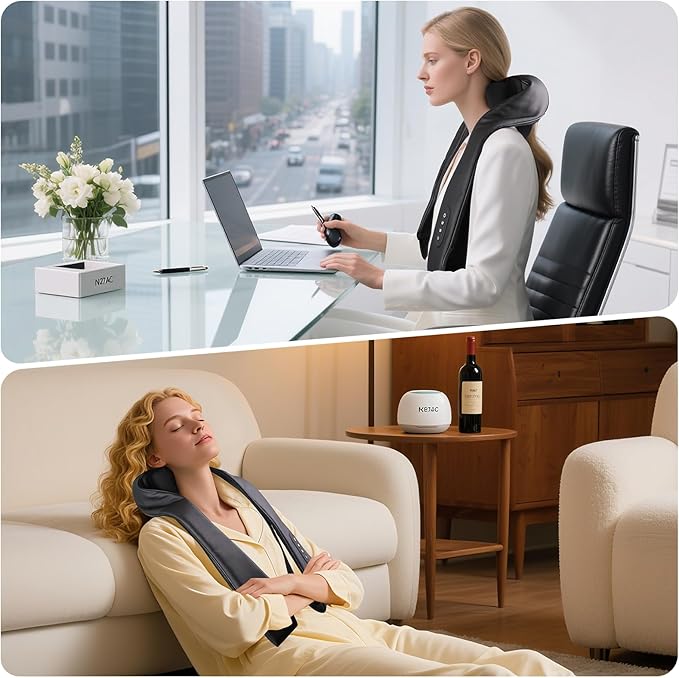 Cordless Neck Shoulder Massager with Heat for Pain Relief Deep Tissue, Upgraded Straps, Kneading, Shiatsu Back Neck Massager Pillow for Neck, Shoulders Back, Gifts for Men Women Mom Dad