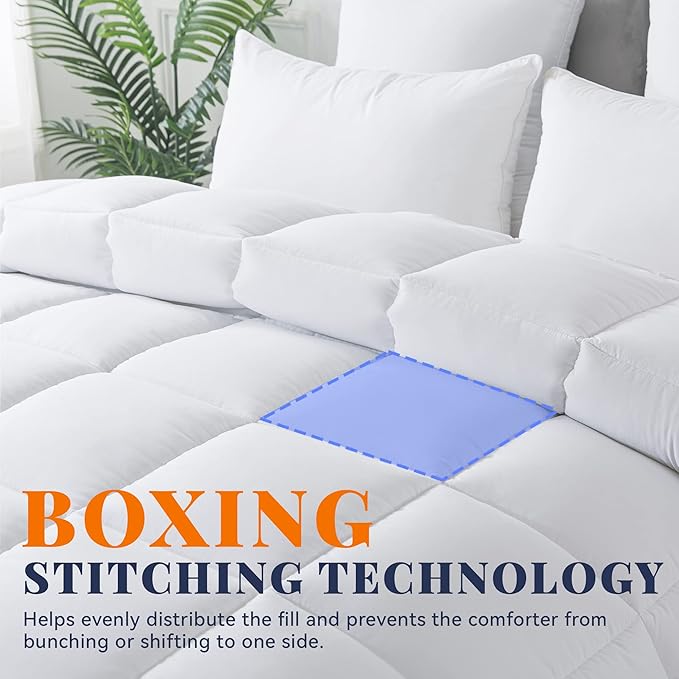 Cosybay Down Alternative Comforter (White, Queen) - All Season Soft Quilted Queen Size Bed Comforter - Duvet Insert with Corner Tabs - Winter Summer Warm Fluffy, 88x92inches