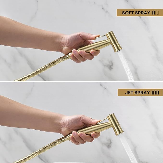 Purrfectzone Bidet Sprayer for Toilet, Bidet Sprayer for Feminine Wash, Premium Stainless Steel Jet Spray for Toilet, Wall-Mounted or Toilet Tank Mounted - Brushed Gold