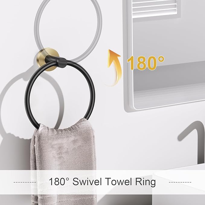 Black and Gold Bathroom Hardware Set, 5 Pieces Towel Bar Bathroom Accessories, Upgraded Toilet Paper Holder with Shelf Set, 23.6 Inch Towel Rack Towel Holder for Bathroom Wall