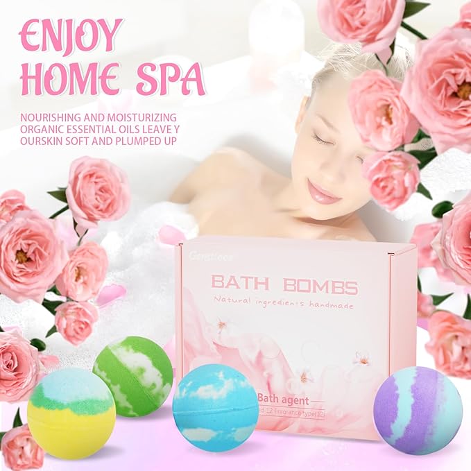 2.5 OZ Large Handmade Bath Bombs for Women Adults Kids, 12 Pcs XL Organic Natural bathbombs for Dry Skin Moisturizing, Relaxing Aromatherapy, Bubble SPA, Mothers Day Gifts for Her Wife Girlfriend Mom