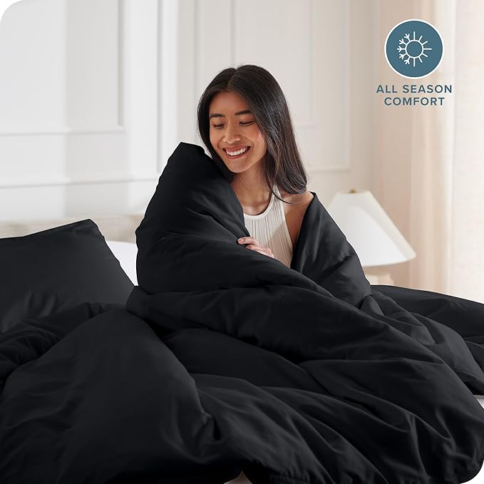 Bare Home Bedding Duvet Cover Oversized King Size - Premium 1800 Super Soft Collection - Lightweight, Cooling Duvet Cover - Soft Breathable Bedding (Oversized King, Black)