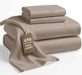 LANE LINEN Full Size Sheets Set – 450 Thread Count Soft & Breathable Cotton Sheets, 15” Deep Pocket Fully Elasticized Fitted Sheet, Machine Washable Hotel Bedding Sheets & Pillowcases, Taupe