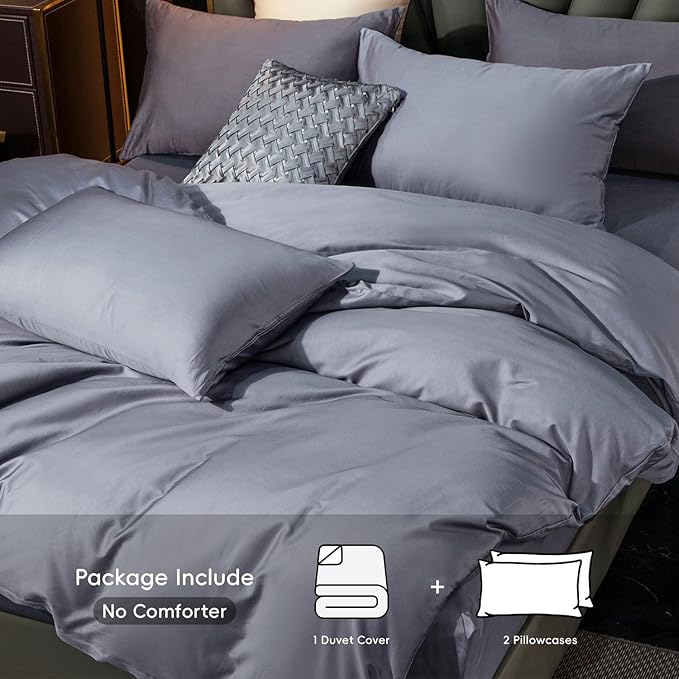 MooMee Duvet Cover Set 100% Extra Long Staple Cotton 600 Thread Count Silky Sateen Smooth Luxury Soft Breathable Durable Hotel Quality Bedding, 3 Pieces (Baby Blue, King 104"x90")