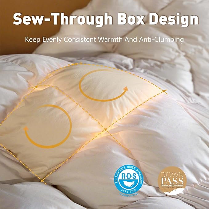 Fluffy Goose Feather Down Fiber Comforter King, Luxury Cozy Hotel Quilted Duvet Insert, All Season Aesthetic Comfortable Bedding Duvet with Cotton Blend Shell 106x90Inch