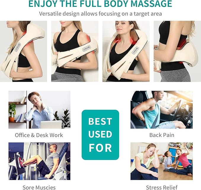 Nekteck Neck and Back Massager for Pain Relief Deep Tissue, Shiatsu Shoulder Massage Tool, Plug-in Use Only (Renew)